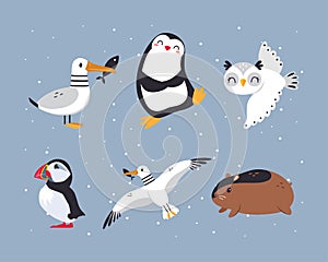Cute Arctic Animal from Northern Pole Vector Set