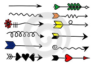 Cute arrows hand drawn floral set