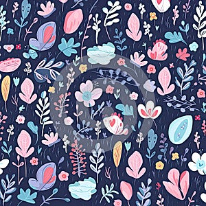 cute art of Textile Designs flowers leaf pink blue