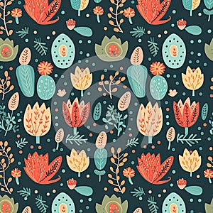 cute art of Textile Designs flowers leaf pink orange tulip blue wallpaper