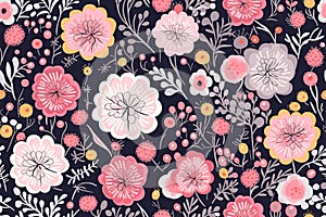 cute art of Textile Designs seamless sweet pink flowers leaf