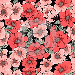 cute art of Textile Designs sweet pink flowers green leaf background wallpaper