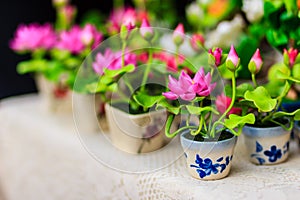 Cute Artificial pink lotus flowers or Water Lily. Artificial lot