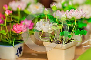 Cute Artificial pink lotus flowers or Water Lily. Artificial lot