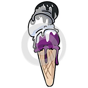 Cute asexual ice cream cone cartoon  illustration motif set. Ace LGBTQ sweet treat elements for pride blog. Tasty graphic