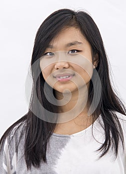 Cute asian girl on isolated background smiling