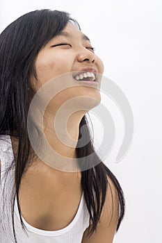 Cute asian girl on isolated background smiling satisfied