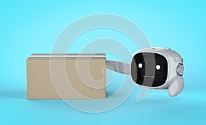 Cute assistant artificial intelligence robot no leg with cardboard box