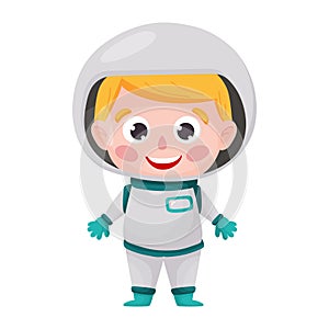 Cute astronaut boy in cartoon style. Vector isolated on a white background