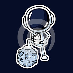 Cute Astronaut Cartoon Character Playing Moon Football Soccer. Premium Vector Graphic Asset