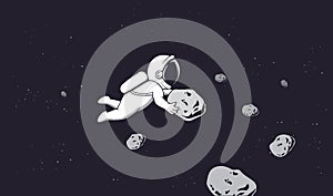 Cute astronaut catching the asteroids