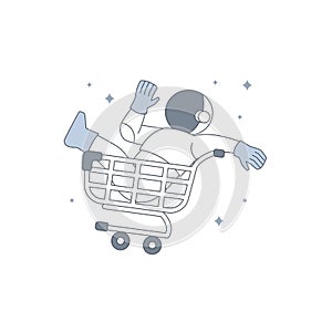 Cute Astronaut Cosmonaut Driving Empty Cart trolley for Empty State ui web error page element illustration