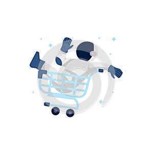 Cute Astronaut Cosmonaut Driving Empty Cart trolley for Empty State ui web error page element illustration