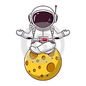 Cute Astronaut doing Yoga on Moon. Astronaut Icon Concept. Flat Cartoon Style. Suitable for Web Landing Page, Banner, Flyer