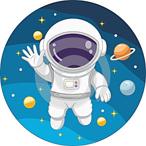 Cute astronaut flying in space cartoon