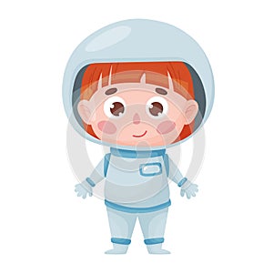 Cute astronaut girl in cartoon style. Vector isolated on a white background