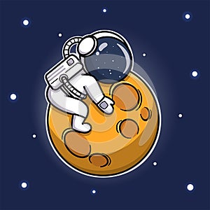 cute astronaut hugging the moon