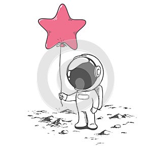 Cute astronaut keeps a balloon like star