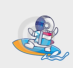 cute astronaut play surfboarding. cartoon travel holiday vacation summer concept Isolated illustration. Flat Style suitable for