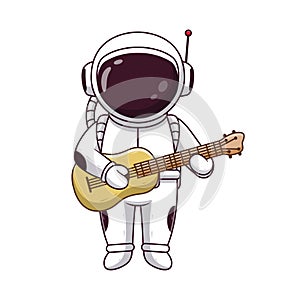 Cute Astronaut Playing a Guitar Cartoon. Astronaut Icon Concept. Flat Cartoon Style. Suitable for Web Landing Page, Banner, Flyer