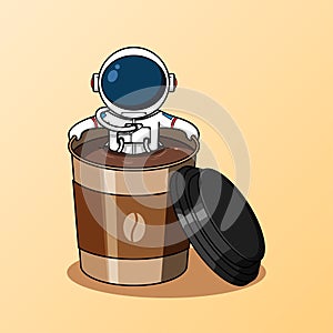 Cute astronaut soaking in coffee cup photo