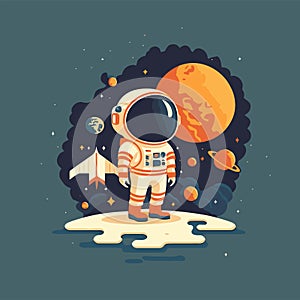 Cute Astronaut in the space with planet background vector illustration