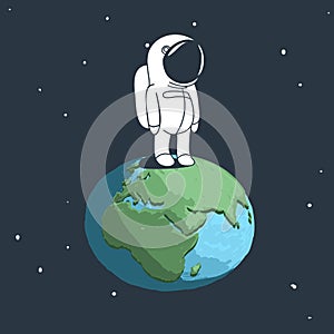 Cute astronaut stand on Earth