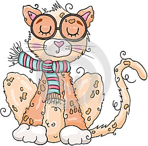 Cute autumn cat isolated on white