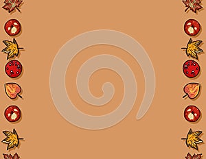 Cute autumn elements and leaves seamless pattern. Fall decoration background texture tile. Space for text