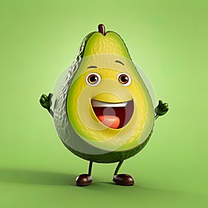 Cute avocado character radiating happiness and freshness with its cheerful expression.