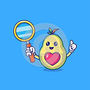 Cute Avocado Holding Magnifying Glass Mascot Character Vector Icon Illustration