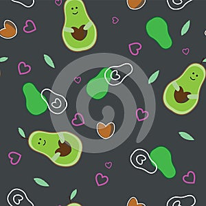 Cute avocadoes character seamless pattern