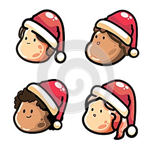 cute babies face with christmas santa claus hat element Vector