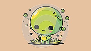 Cute baby alien chibi picture. Cartoon happy drawn characters