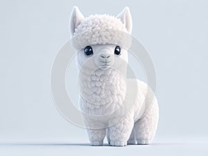 Cute baby a alpaca illustration 3d style on white background. ai generative