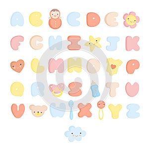 Cute Baby Alphabet and elements Vector Set