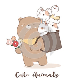Cute baby animal cartoon hand drawn style for printing, card.vector illustration