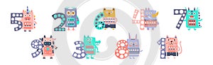 Cute Baby Animal and Educational Number Figure Vector Set