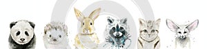 Cute Baby Animals. Water color illustration isolated on white background.