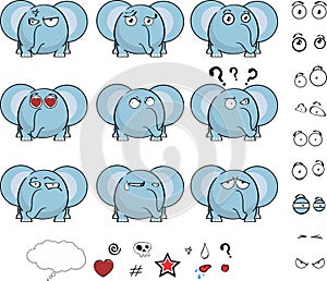 Cute baby ball little elephant cartoon expressions set