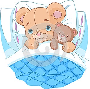 Cute baby bear in bed