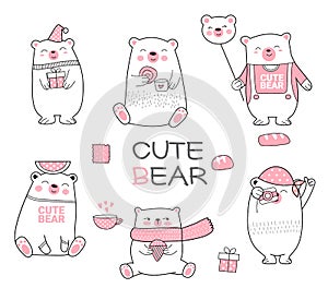 Cute baby bear cartoon hand drawn style.vector