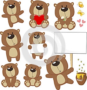 Cute baby bear cartoon set