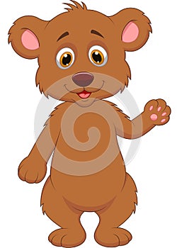 Cute baby bear cartoon waving hand