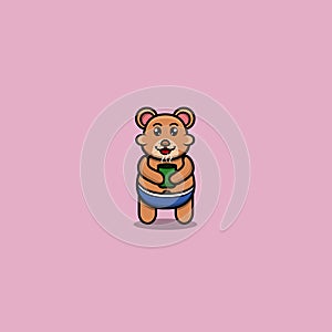 Cute Baby Bear With Tea Cup. Character, Logo, Icon, Cartoon And Inspiration Design.