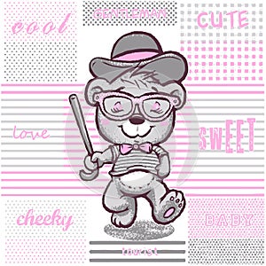 Cute baby bear tourist character design