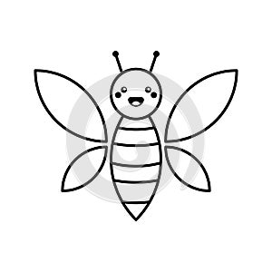 Cute baby bee in cartoon style. Black line art isolated on white background. Funny bee character. Vector illustration