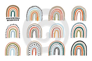 Cute Baby Boho Rainbows Kids Nursery Design Elements. Vector Illustration.