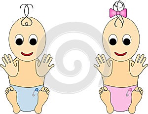 Cute baby boy and baby girl cartoon