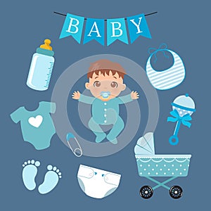 Cute baby boy elements collection.